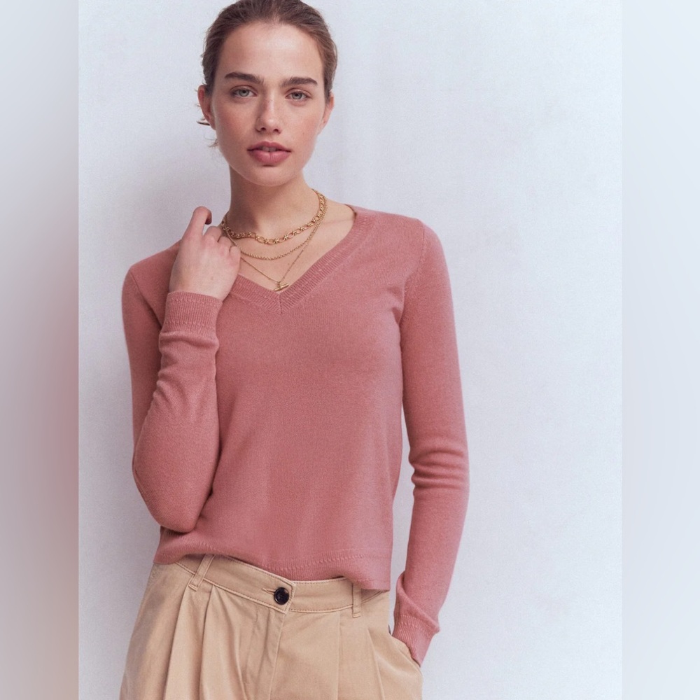 NWT BODEN Eva Cashmere V-Neck Sweater in Camelia Pink